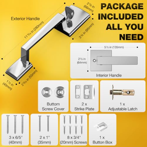 Image of Kolet Front Door Handle, Handle Set with No Lock, Exterior Entry Door Handle, Heavy Duty Zinc Alloy, Reversible for Right & Left Opening, Deadbolt Not Included, Satin Nickel