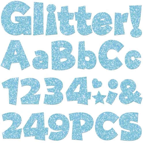 Image of 249 Pcs Glitter Bulletin Board Letters, Numbers and Punctuation 4 Inch | Cut Out Letters for Bulletin Board Decorations, Poster Board Letters Alphabet Cutouts for Classroom Wall Decor (Light Blue)