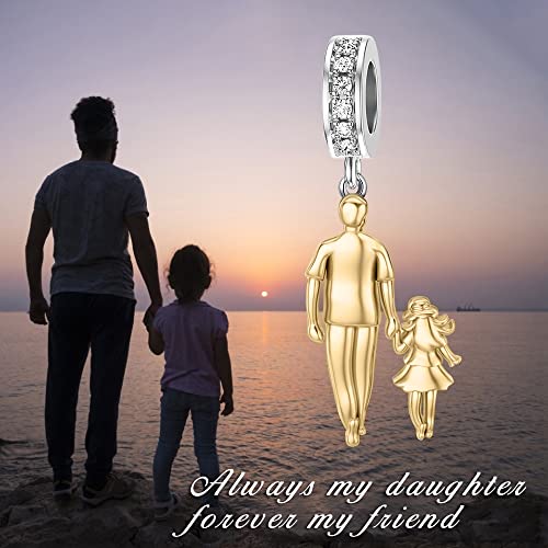 Image of PROESS Father Mother Daughter Charm fit Charms Bracelet Sterling Silver Charms for Bracelets Birthday Valentines Day Gifts for Daughter Mother Lover
