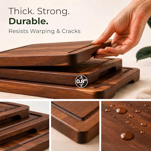 Acacia Wood Cutting Board Set of 3 with Holder & Juice Grooves by Woodenhouse - Used condition - Image 3