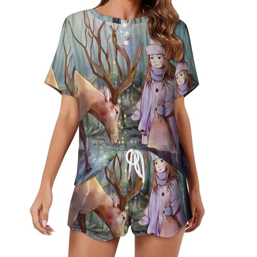 Pyjama short femme Chevreuil contre la chaleur nocturne, ensemble de nuit d'été