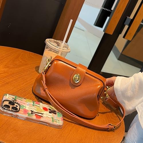 DAILANDO Vintage Crossbody Bags for Women, Small Genuine Leather Doctor Shoulder Bag with Detachable Strap2