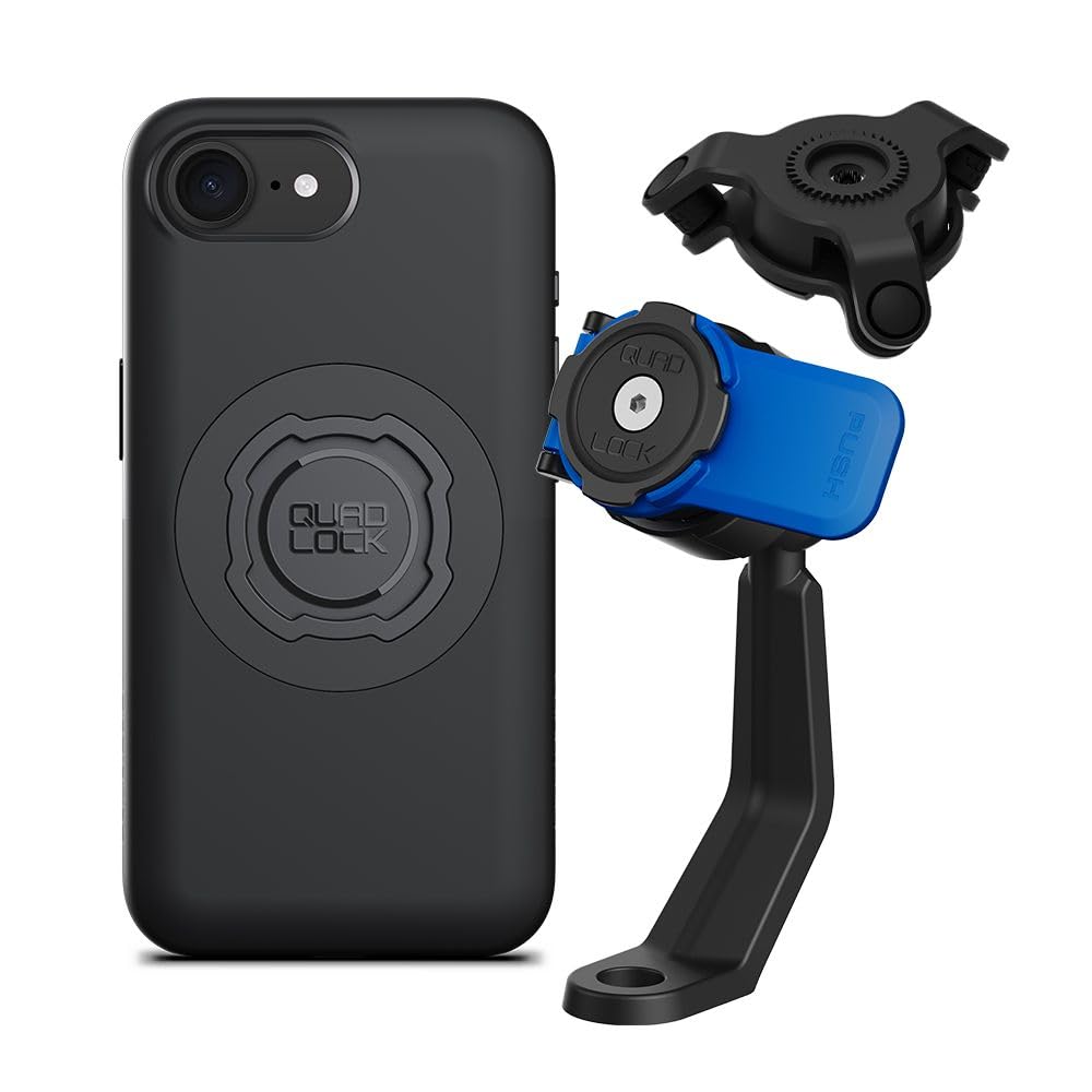 Quad Lock Mirror Stem Motorcycle Phone Mount with Vibration Dampener and MAG Phone Case for iPhone 17e/16e