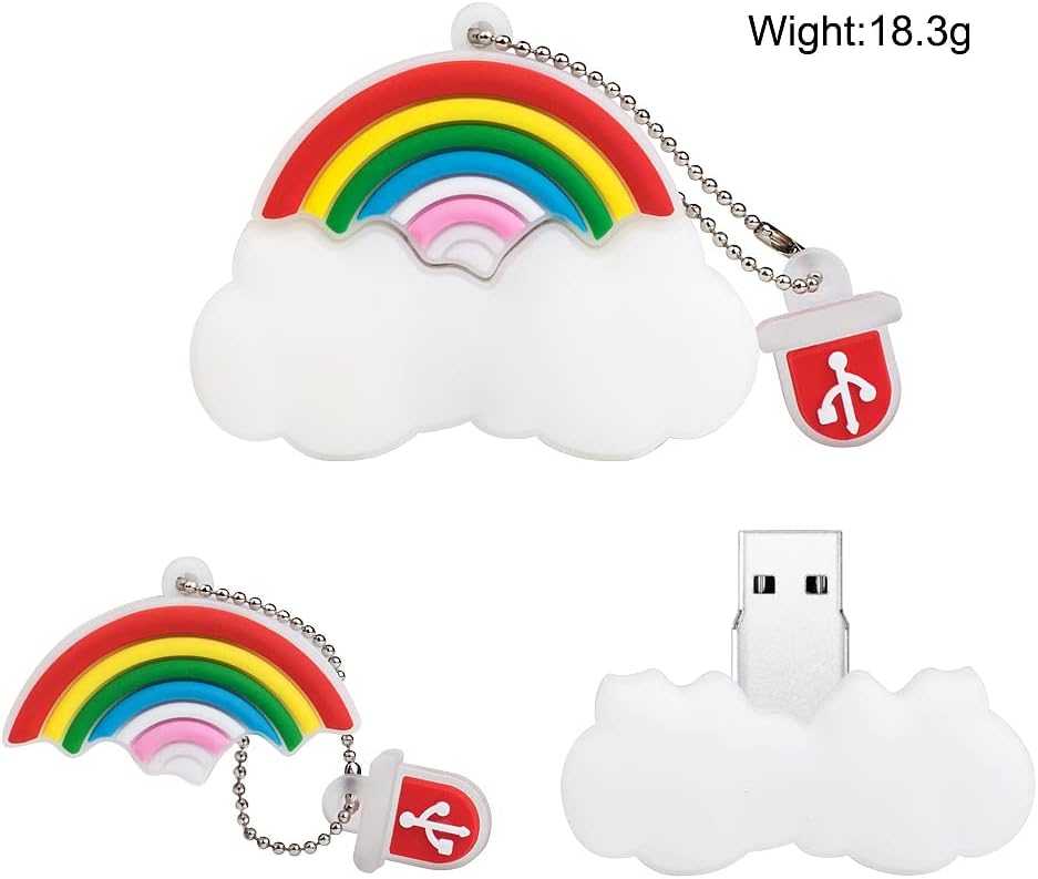 BorlterClamp 64GB USB Flash Drive Cute Cartoon Rainbow Cloud Model Memory Stick, Gift for Students and Children image 2