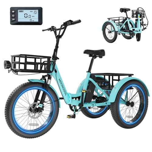 MOONCOOL Electric Tricycle for Adults, 500W/750W 48V Folding Electric Trike Peak Power 1100W, 20'x3.0' Fat Tire 3 Wheel Ebike, Aluminum Adult Tricycle with Removable Battery, Rear Differential
