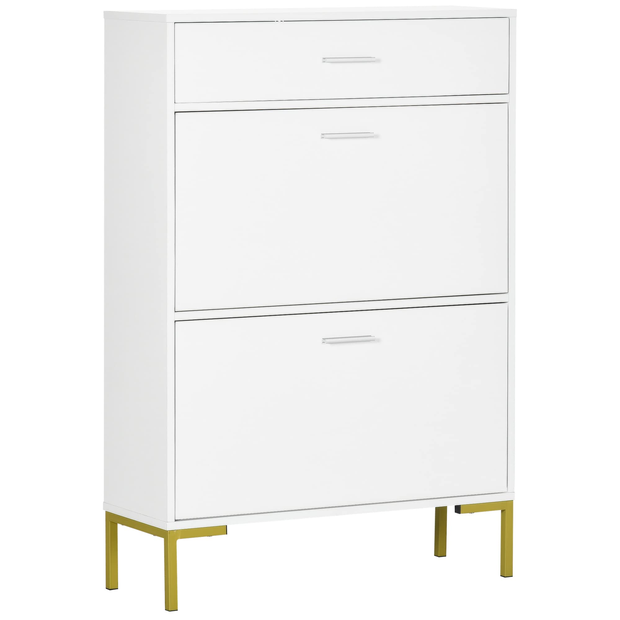 HOMCOM Shoe Storage Cupboard with 2 Flip Doors and Sliding out Drawer, White