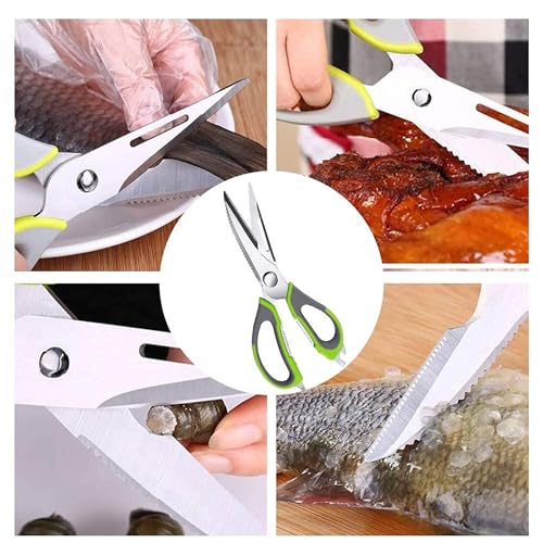Image of Stainless Steel Meat Cutting Scissors for Kitchen | Multi Functional Kitchen Scissors for Fish, Chicken & Vegetable Cutting with Peeler, Bottle Opener, Nut Cracker & Magnetic Cover