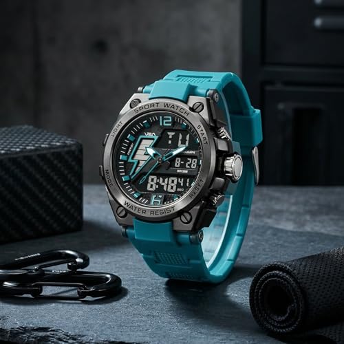 Image of V2A Stryke 45mm Analog Digital Sports Watch for Men | Hybrid Layered Dial | Alarm Stopwatch Backlight Day Date | TPU Strap | 30M Water Resistant | Gift for Mens