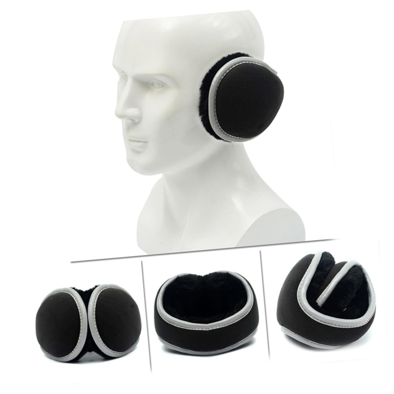 3piezas Orejeras Plegables Unisex De y Acolchadas Calentadores De Oídos Para Invierno Earmuffs Para Hombres y Mujeres Negro