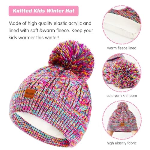 Zuppad MHSJT Kids Winter Hat Gloves Scarf Set,Girls Hats Beanie With Pom Knit Neck Warmer Gaiter Mittens Fleece Lined,Girls Accessories Cold Weather Set thumb #1