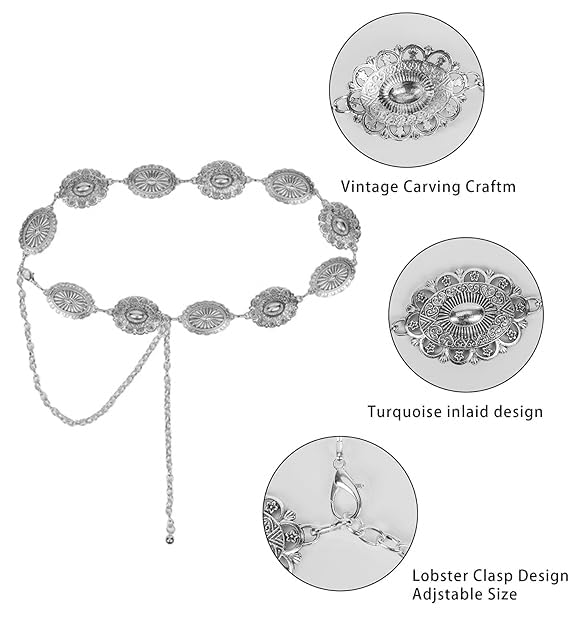 Rhinestone-Waist-Chain Belts for Women - Western-Cowgirl-Country-Waist-Belts for Wedding-Bridal Dress 27-36''Waist3