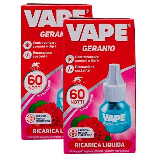 Ricarica Liquida Antizanzare GERANIO, 60 Notti Di Protezione. Contro Zanzare Comuni e Tigre 36ml (2 Unità)