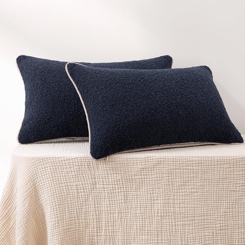 Image of Amazon Basics Boucle Lumbar Throw Pillow Covers for Couch, Living Room, Home Decor with Hidden Zipper, Blue, 12x20in, Pack of 2