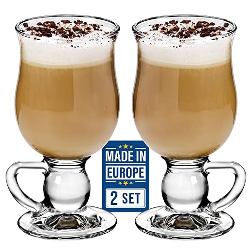 CRYSTALIA Irländskt kaffeglas set med 2 270 ml 100 % bly- och kadmiumfria, irländska muggar med handtag fot irländsk kaffekopp, varmt Toddy-glas för iskaffe, vinglas med handtag, irländska glas