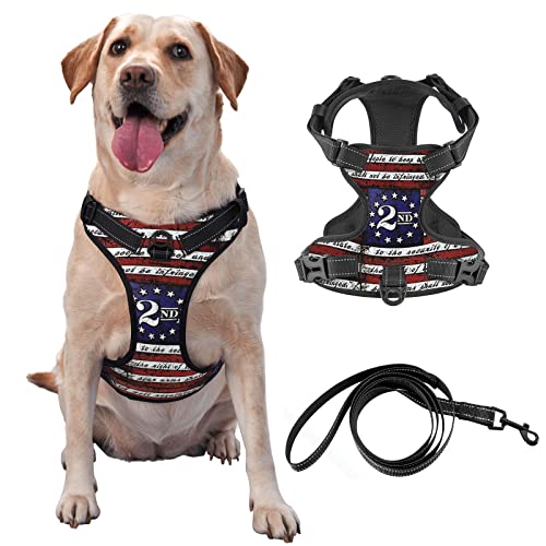 2nd American Flag Dog Harness,No-Pull Pet Harness with Leash,Reflective and Adjustable Outdoor Pet Oxford Vest,with Easy On-Off Technology,for Training, Walking, No-Choke.