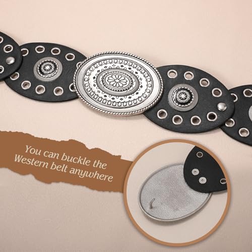 WHIPPY Women Disc Concho Leather Belt Western Cowgirl Hollow Belt Vintage Boho Oval Waist Belt for Music Festival Dress Jeans4