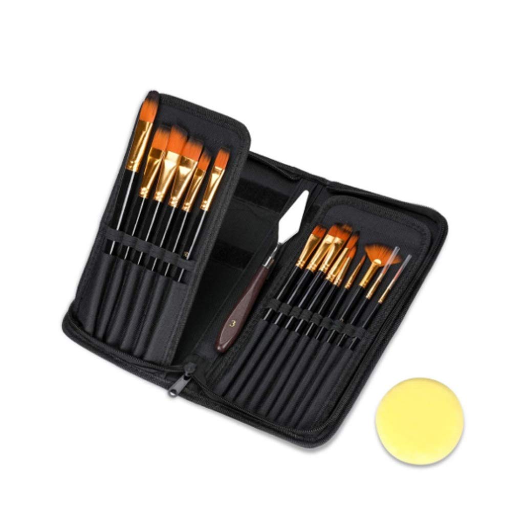 Paintbrush,15 Pcs Farbe Pinsel Set Öl Watercolor Gouache Painting Pop-Up Carrying Fall Palette Messer und Schwamm Art Lieferanten Schreibtisch