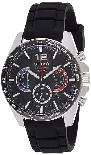 Seiko SSB347 Watch for Men - Analog, Black Ion Finish Bezel, Quartz Chronograph, Tachymeter, Water-Resistant to 100m