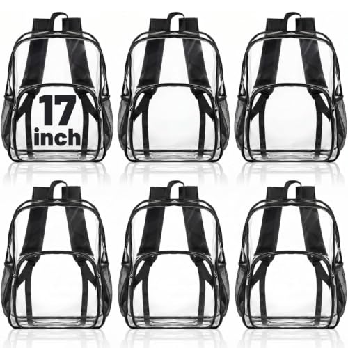 Image of Amylove 6 Pcs Clear Backpack bulk for Stadium Events Heavy Duty PVC Transparent Bookbag for College Workplace Security (17 Inches,Black)