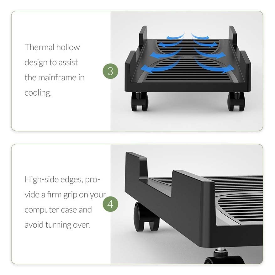Soporte móvil para torres de PC, base refrigerante para CPU con 4 ruedas giratorias, apto para escritorio miniatura 3