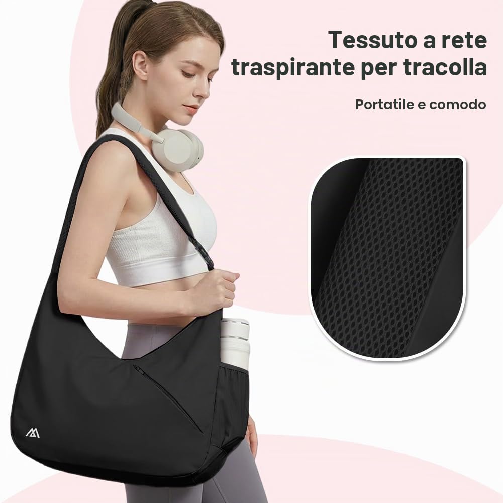 flintronic Borsone Palestra, Impermeabile Borsa da Yoga Fitness, con Scomparto Scarpe e Tasca per Oggetti Bagnati, Grande Capacità Borsone da Viaggio, per Fitness/Sport/Viaggi -Nero
