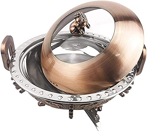 3L Edelstahl-Chafing Dish, runde Chafer-Buffetwärmer mit Essenspfannen, Aluminiumständer, sichtbarem Topfdeckel und Brennstoffhaltern für Hochzeiten, Partys, Bronze (Farbe: Rotkupfer) – Bild 3