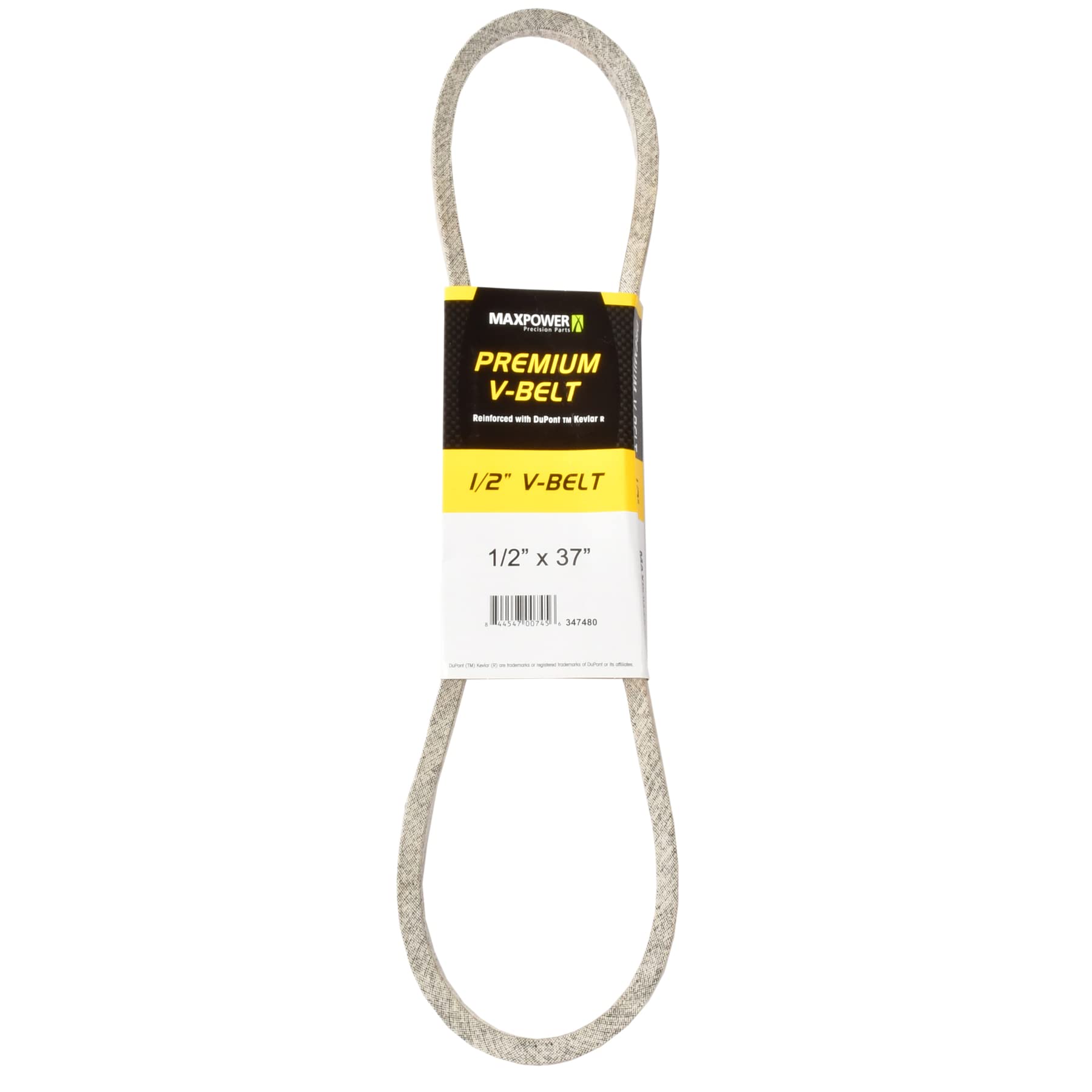 Maxpower 347480 Premium Belt Reinforced with Kevlar Fiber Cords, 1/2" x 37", Brown