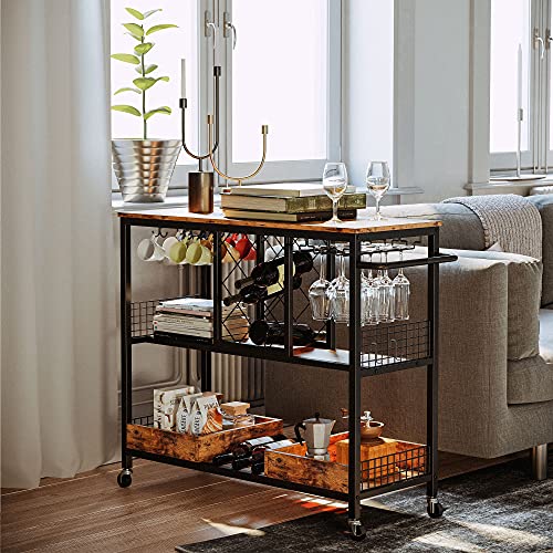 Ironck Bar Cart, Industrial Serving Cart On Wheels Kitchen Storage Cart For The Home Wood And Metal Frame, Vintage Brown #TOP2
