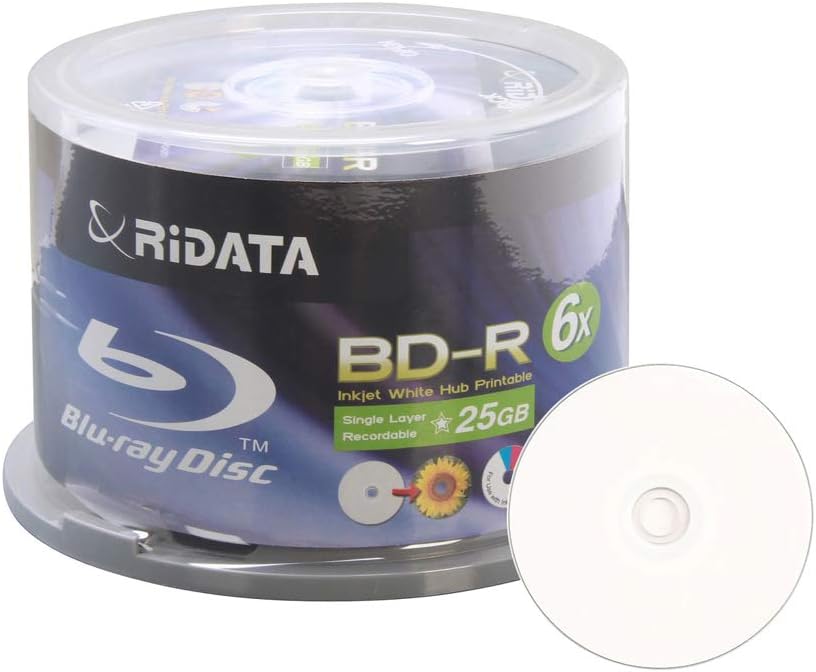 50 Pack Ridata 6X BD R BDR 25GB Single Layer Blue Blu ray White Inkjet 50 Pack Ridata 6X BD R BDR 25GB Single Layer Blue Blu ray White Inkjet