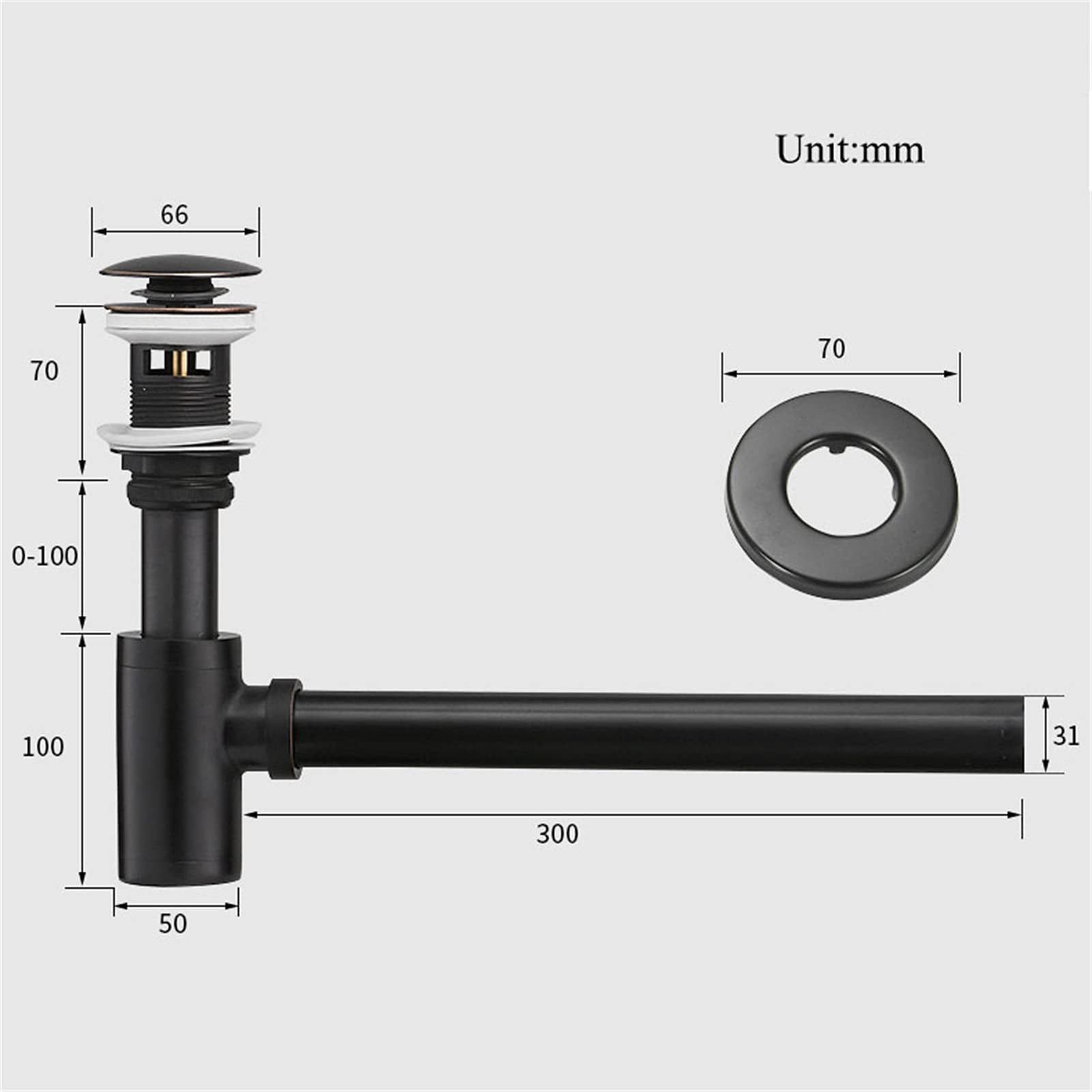 AnSafe Trampa de Botella, Durable Sifón Sellado Antiolor Antibloqueo Accesorios para fregaderos Lavabo Tubería de Drenaje de Pared (Color : Negro, tamaño : #1)