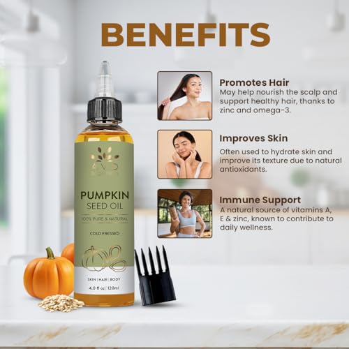 Image of AVD ORGANICS Pumpkin Seed Oil 120ml - 100% Pure Cold-Pressed Pumpkin Oil For Hair, Beard, Face, Skin & Scalp | Moisturising & Conditioning - 4.05 fl oz