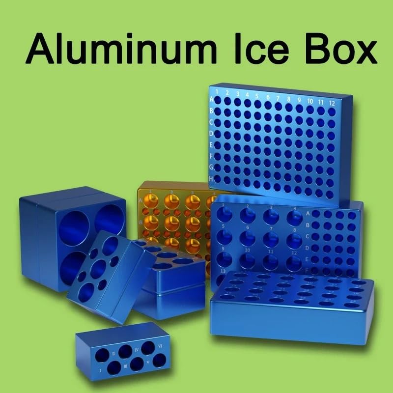 Pre-Cooled Aluminum Ice Box Cooler, Low Temperature Lab Cooler for 0.1/0.2/1.5/2/5/10/15/50ml Centrifuge Tubes & PCR Tubes, Laboratory Tube Rack(0.1ml-96Holes)