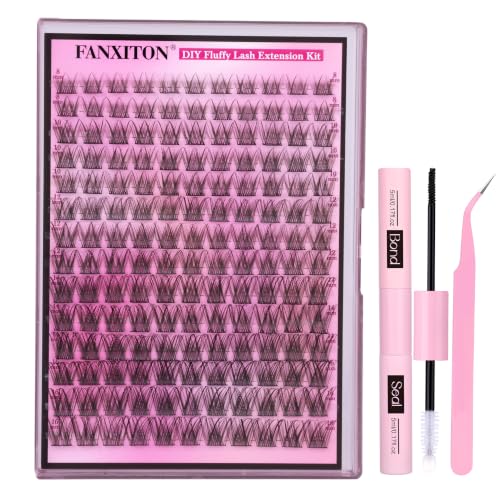 DIY Lash Extension Kit Natural Look Wispy Lash Clusters D 154 pcs Lashes Clusters 8-16 mm Eyelash Extension Kit Lash Bond and Seal Lash Tweezers Individual Lashes Lash Cluster Kit For Beginners