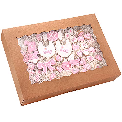 Tcoivs 20-Pack Bakery Boxes with Window, 14\" x 10\" x 2.5\", Large Cookie Boxes, Auto-Popup Treat Boxes for Donuts, Pies, Cakes, Muffins, and Pastries (Brown) - Thumbnail 5