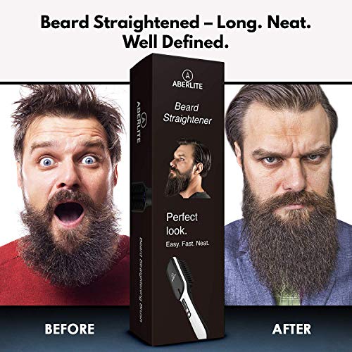 (Upgraded) Aberlite MAX - Beard Straightener for Men - Beard Straightening Heat Brush Comb Ionic - for Home & Travel