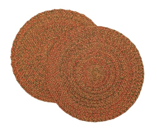 Image of THE HOME TALK Jute Braided Placemats|Side Table Mats|Best for Bed-Side Table,Center Table,Dining Table,Shelves|Home Decorators|Farm Mats (Orange, 33 cm Round, Set of 6)