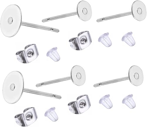 Newless 300 piezas de aretes de acero inoxidable, 200 piezas de aretes de bala, 100 piezas de aretes de mariposa, total 600 piezas (600 plata)