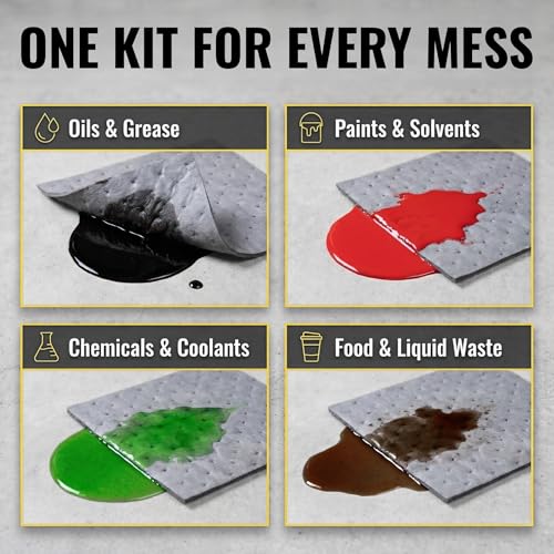 Image of FlashDry Portable Universal Spill Kit - Set of 2 - Flashdry Portable Complete Spill Kits with Yellow Duffle, Bag Tag, 15 Spill Absorbent Pads, 2 3 inchx4' Sorbent Socks, Disposal Bags, Nitrile Gloves