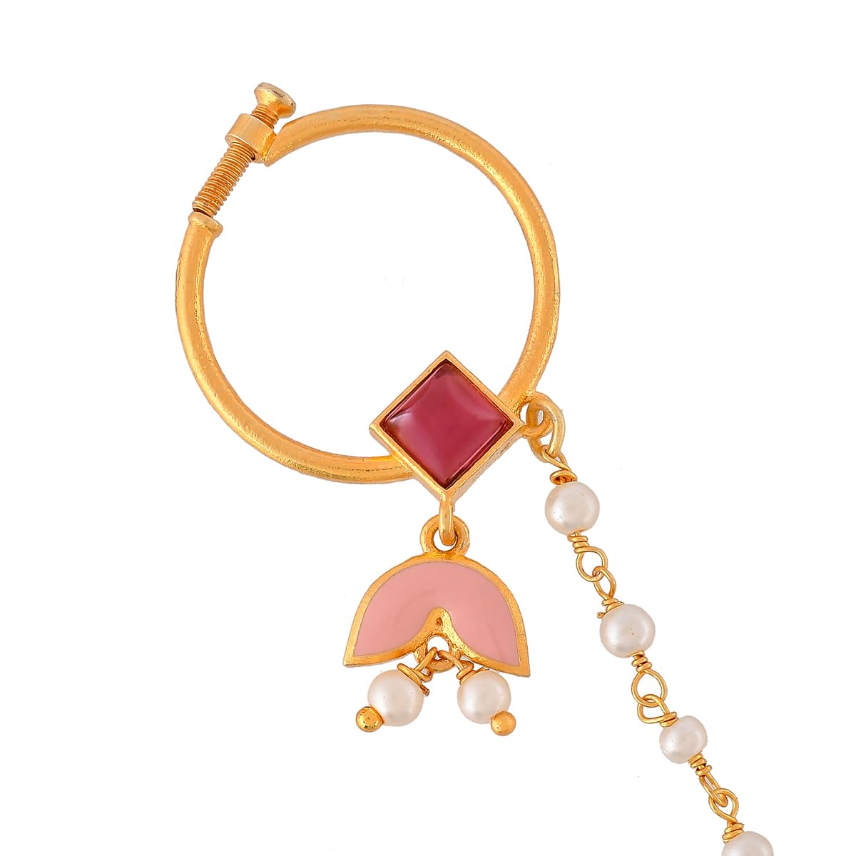 Pink Enamel Tulip Non-Piercing Nose Ring