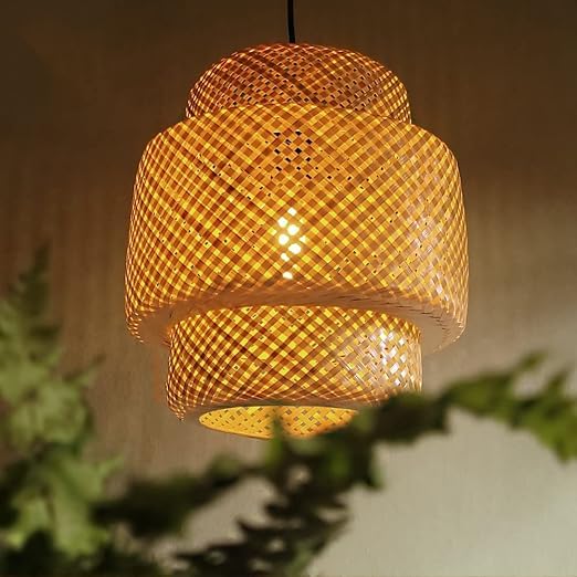 Bamboo Lamp shade | Pendant Lamp | Boho Lamp Shade|Cane Lampshade | Rattan Lamp Shade | Bamboo Hanging Lamps Pendant Light for home office decoration Color-Beige,(Diameter 30 CM, Height 35 CM)