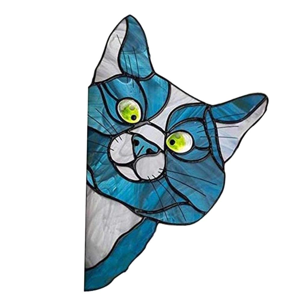 BNF® Peeking Cat Stained Glass Suncatcher Lover Gift Stained Glass Window Hanging Blue|Home & Garden | Home D?©cor | Suncatchers & Mobiles-image-26