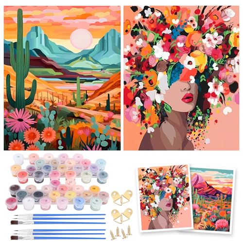 Cexovo Pintar por Numeros Adultos 2 Piezas DIY Pintura por Números con Pinceles y Pigmento Kit de Pintura al óleo de Lienzo Creativo Manualidades Kit 40 x 50cm Sin Marco