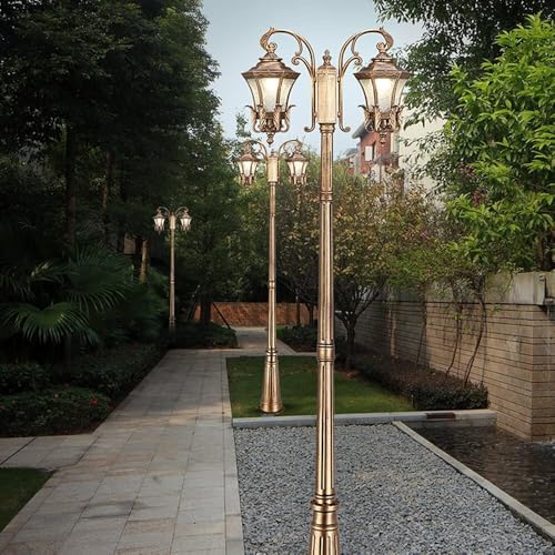 Lámpara de calle exterior E27 con poste de bronce y diseño de doble cabeza 4