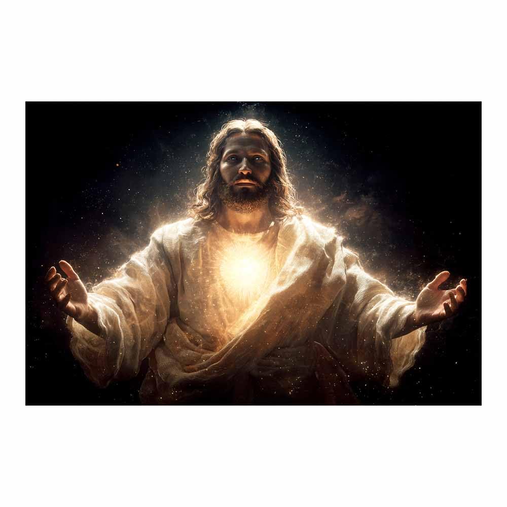 ZAMAEIU Christ Religions Canvas Wall Decor Radiants withs s thes holy heart Modern Abstract Religious Posters Prints for Living Room Bedroom Church Home Decoration(white)-30x50cm Unframed
