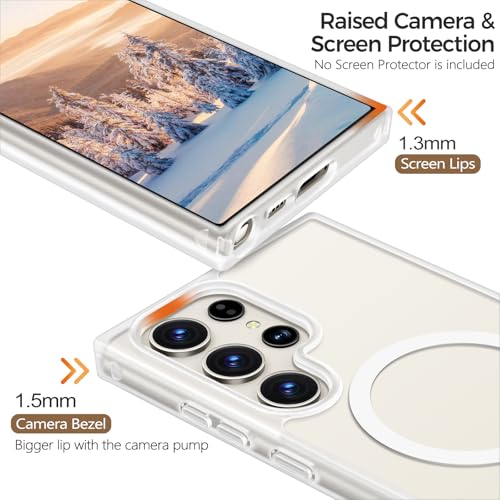 Image of Rayboen for Samsung Galaxy S23 Ultra Case Magnetic, [Compatible with Magsafe] Protective Skin Finish Matte Phone Cover for Samsung S23 Ultra with Translucent Hard Back & Soft Edge, Matte SemiClear