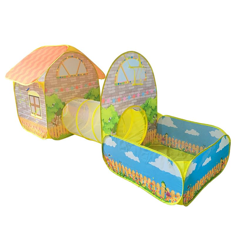 Benebomo Tente de Jeu pour Enfants avec Tunnel et Piscine à Balles, Set 3-en-1, Maison de Jeu, Polyester
