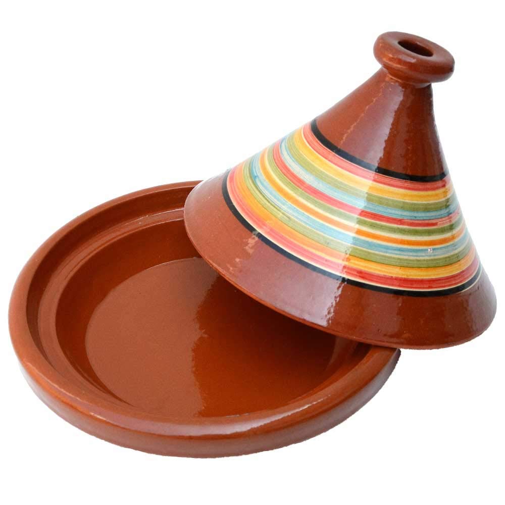 Tajín marroquí multicolor de Marruecos, esmaltado, diámetro de 30 cm, para 4-5 personas, olla de arcilla natural sin sustancias nocivas, olla de barro hecha a mano y decorada