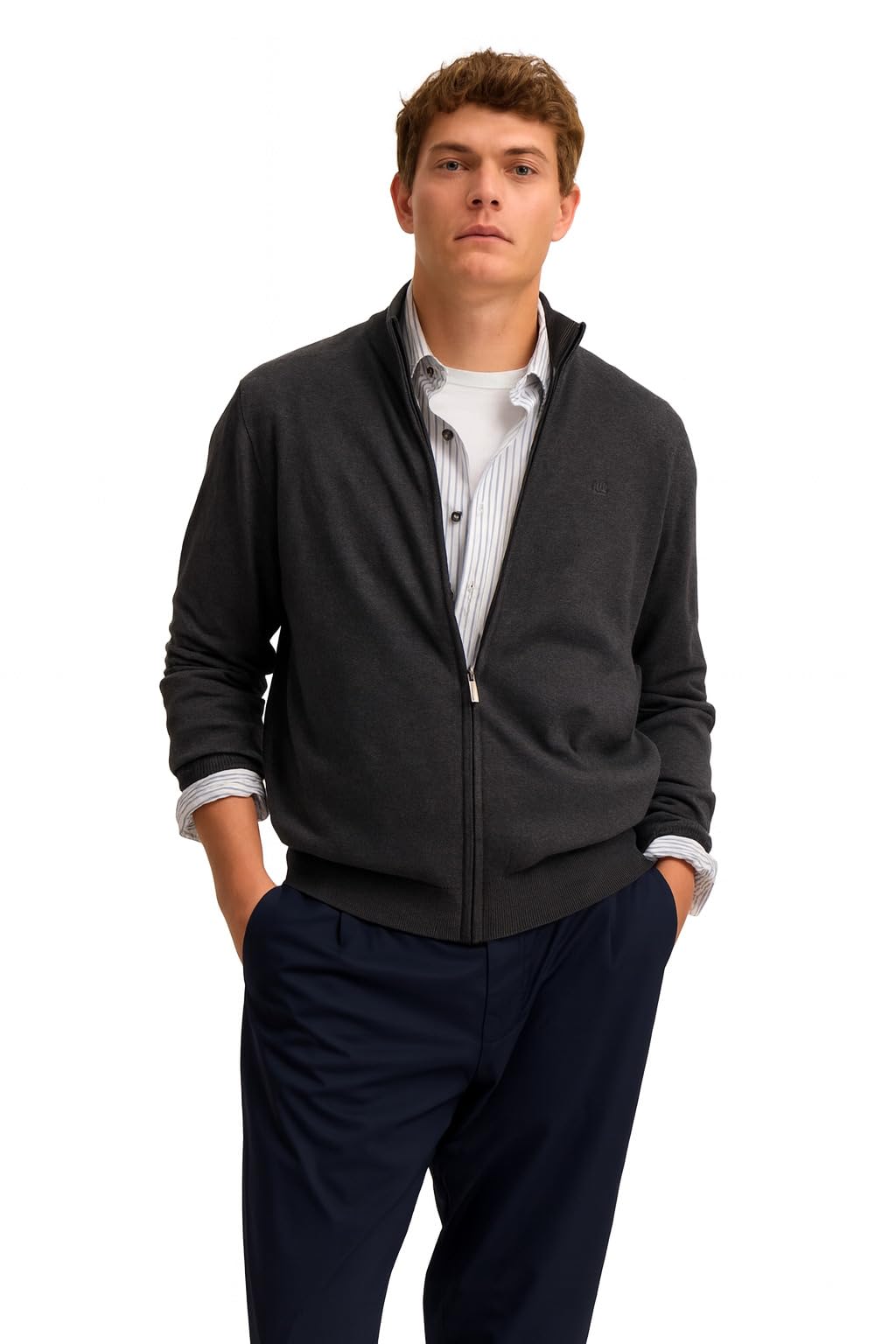 bugatti Herren Strickjacke 7600-85510D Regular Fit Baumwolle Reißverschluss Stehkragen