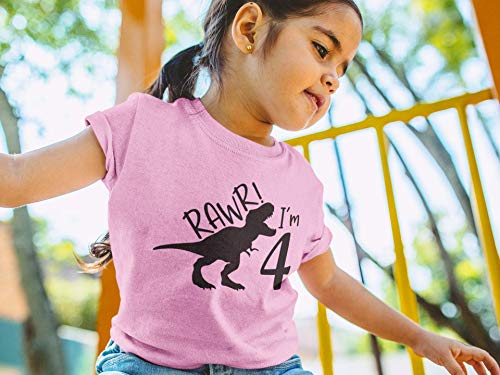 Image of rawr im 4 Year Old Girl Birthday Shirt Dinosaur Roar Four 4th Toddler Outfit Fourth