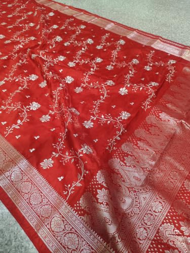 Image of Women's Glory Banarasi Satin Silk Saree with Rich Golden Zari Floral Embroidery | Kanjivaram Style | Traditional Wedding & Festive sadi with Contrast Border | Designer Party Sari Collection